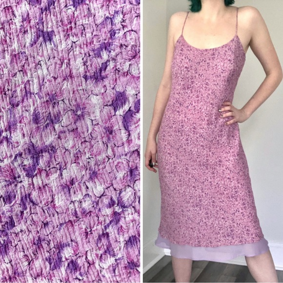 Vintage Dresses & Skirts - Vintage Y2K Ann Taylor Crepe Silk Chiffon Pansy Print Slip Style Dress
